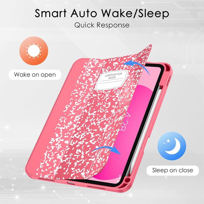 for iPad 10th Generation Case  10.9 Inch with Pencil Holder, [Premium Shockproof + Auto Sleep Wake] with Soft TPU Back Cover, Slim Trifold Stand for A2696 A2757 A2777, Book Watermelon