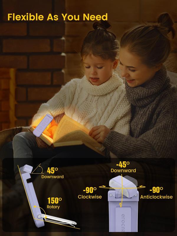 Glocusent USB Rechargeable Book Light for Reading in Bed, Portable Clip-on LED Reading Light, 3 Amber Colors & 5 Brightness Dimmable, Compact & Long Lasting, Perfect for Book Lovers, Kids