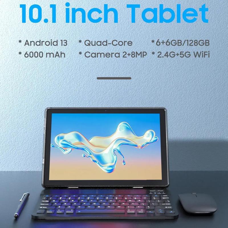 10.1 Inch Android 13 Tablet, 12GB RAM+128GB ROM 1TB Expandable Tablet PC, 2 in 1 Tablets with Keyboard, Quad-Core 2.0G Tablet