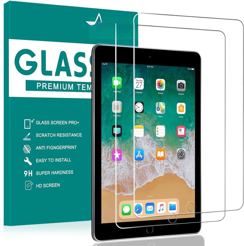 -2 Pack Screen Protector for iPad 6th Generation 9.7 Inch, Anti-Scratch Tempered Glass Film for iPad 5th Gen Air 2 Air 1 Pro 9.7, Touch  Tempered Glass Screen Protector for iPad 9.7