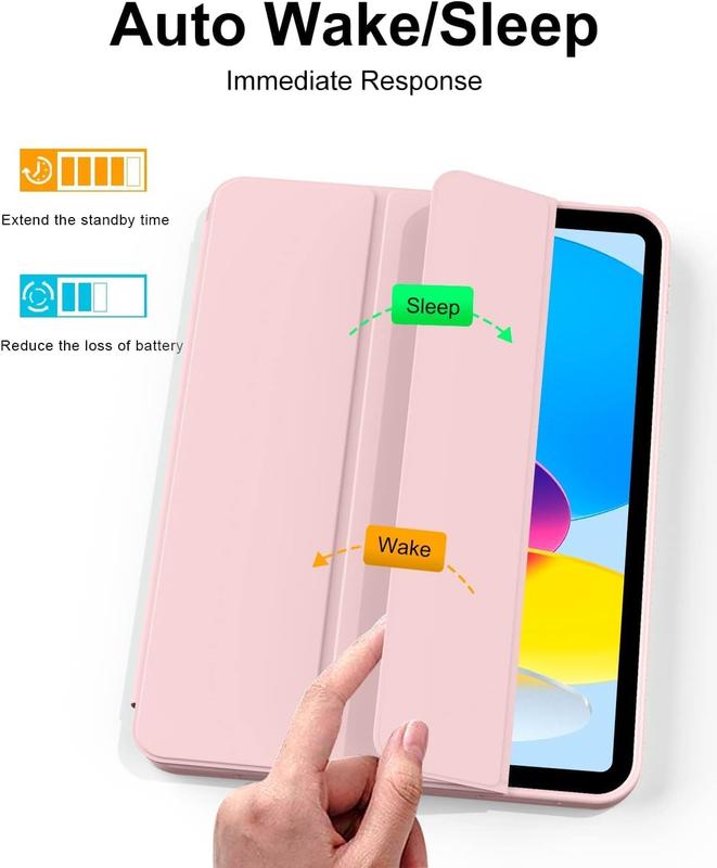 for iPad 10th Generation Case 2022 with Pencil Holder, iPad 10.9 Inch Case with Soft TPU  Shell Hybrid Slim Trifold Stand Protective Cover Support Touch ID Auto Wake Sleep (Pink)