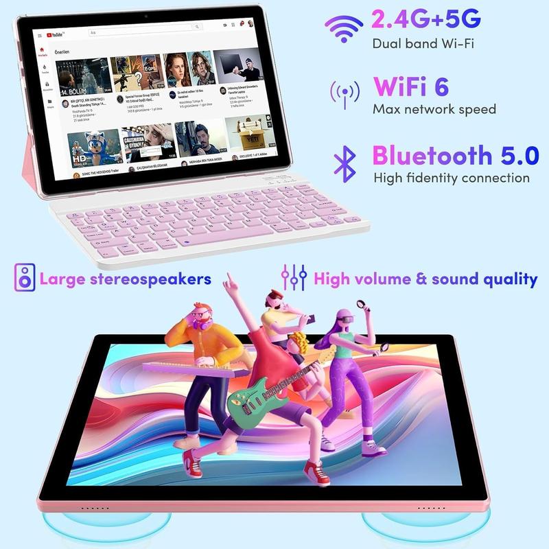 Android 13 tablet with keyboard, 10.1 inch 2 in 1 Tablets, 12GB RAM + 128GB ROM 2.0GHz CPU tableta, 2.4g 5G wifi6 BT 5.0 tablet PC, 1280*800 HD tablet with case mouse stylus film, 6000mAh battery tablet