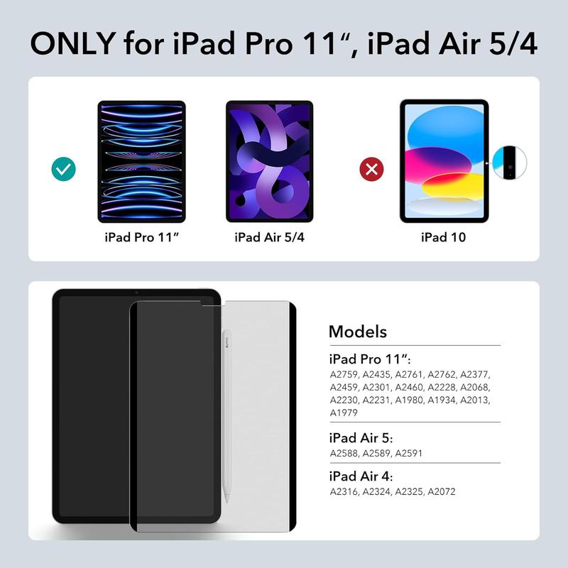 for iPad Pro 11 Inch and iPad Air 5 4 Removable Magnetic Privacy Screen Protector, 30-Degree Anti-Spy Privacy Filter, Detachable and Reusable, 10.9 Inch, Matte Finish