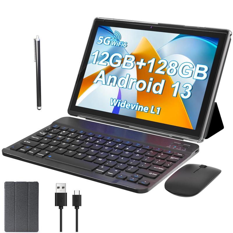 10.1 Inch Android 13 Tablet, 12GB RAM+128GB ROM 1TB Expandable Tablet PC, 2 in 1 Tablets with Keyboard, Quad-Core 2.0G Tablet