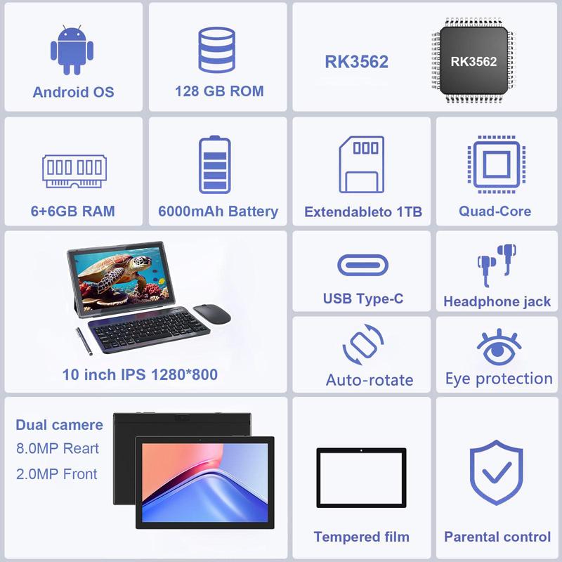 10.1 Inch Android 13 Tablet, 12GB RAM+128GB ROM 1TB Expandable Tablet PC, 2 in 1 Tablets with Keyboard, Quad-Core 2.0G Tablet