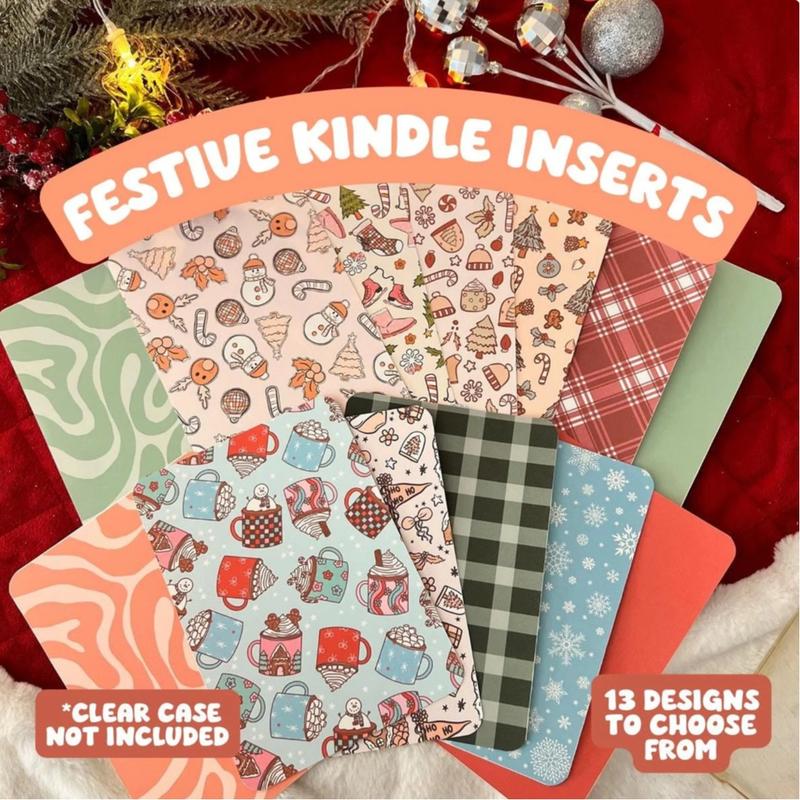 Festive Christmas Kindle Device Inserts - Durable Cardstock Inserts for Clear Case Covers | Oasis Paperwhite Skins | Decoration Gifts for Readers | Basic Reading Accessories | Booktok | Book Lover