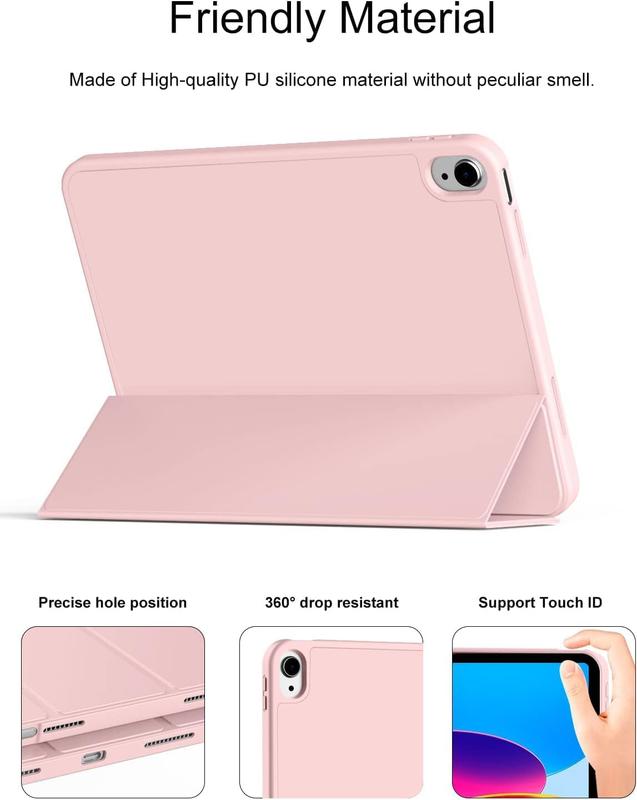 for iPad 10th Generation Case 2022 with Pencil Holder, iPad 10.9 Inch Case with Soft TPU  Shell Hybrid Slim Trifold Stand Protective Cover Support Touch ID Auto Wake Sleep (Pink)