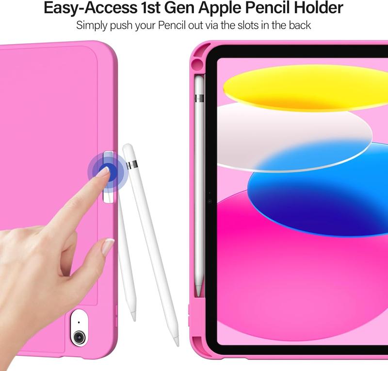 iPad 10th Generation Case 10.9 Inch 2022 with Pencil Holder, 10th Gen iPad Case with Soft TPU Back, Magnetic Smart Fold Stand Cover for iPad 10, Supports Auto Wake Sleep (Rose Pink)