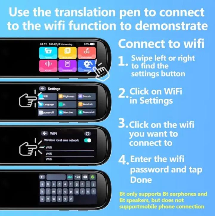 Electronics Translation Pen (1 Box) ,Scan Translator, Digital Translation Pen Electronics for Office, School, Support 2-way Translation (requires Wifi Connection), Electronics Education Devices Multifunctional WiFi-Rechargeable