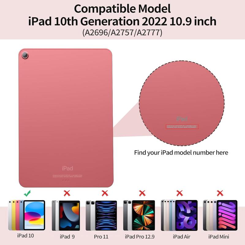 for iPad 10th Generation Case 2022 with Pencil Holder, iPad 10.9 Inch Case with Soft TPU  Shell Hybrid Slim Trifold Stand Protective Cover Support Touch ID Auto Wake Sleep (Pink)