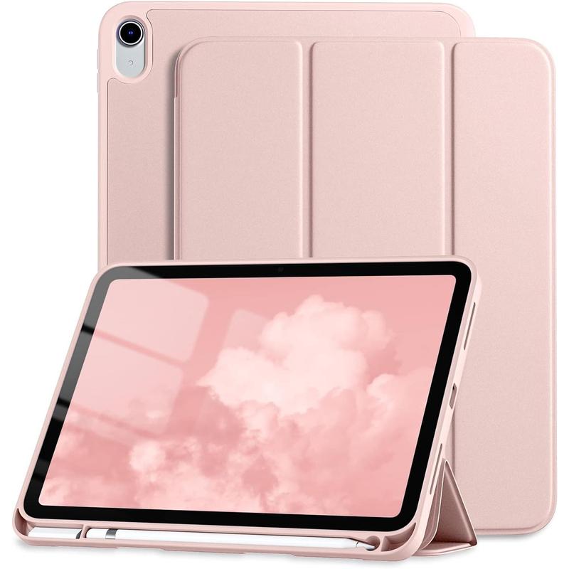 Compatible with iPad 10th Generation Case 2022, Protective Case 10th Generation with Pencil Holder, Trifold Stand Case Designed for iPad 10.9 Inch, Auto Sleep Wake Cover, Rose Pink Accessories Computer