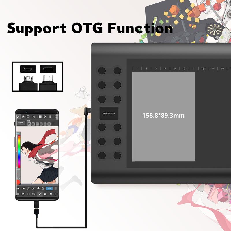 GAOMON M106K PRO Drawing Tablet 10 x 6.25 inches Large Graphic Tablet, Digital Art Tablet Supports Tilt Function with 12 Shortcut Keys, Battery-Free Stylus, Work with Mac, Windows PC & Android