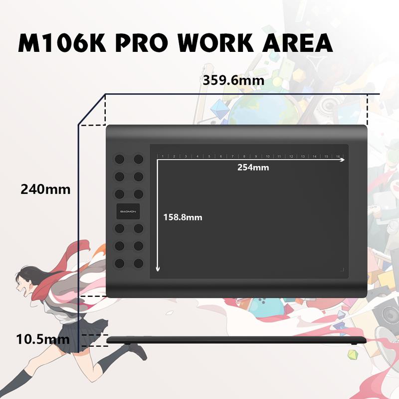 GAOMON M106K PRO Drawing Tablet 10 x 6.25 inches Large Graphic Tablet, Digital Art Tablet Supports Tilt Function with 12 Shortcut Keys, Battery-Free Stylus, Work with Mac, Windows PC & Android