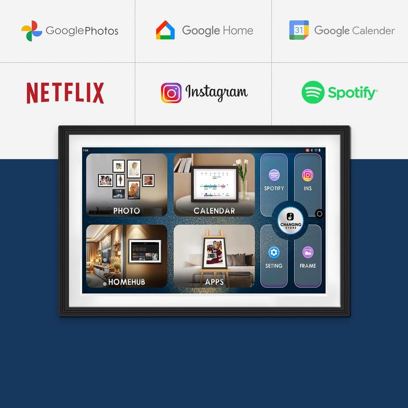 CHANGING F10S 10.1” All-in-one Smart Dispaly|Google Calendar&Digital Picture Frame&Voice Assistant-Hey Google&Homehub|Google Photos safe in 15GB Cloud storage&32GB ROM|Anti-glare Touchscreen on Wall|Spotify|Drawing Tablet|Netflix|Battery(Black Plastic)