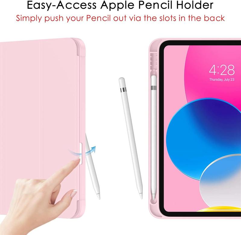 Case for iPad 10th Generation 10.9 Inch, 2022 iPad 10 Case with Pencil Holder - Protective Trifold Stand  Cover [Support Touch ID & Auto Wake Sleep], Pink