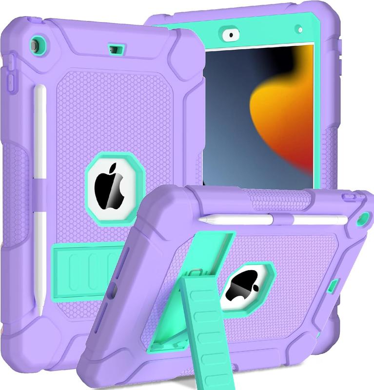 Case for iPad 9th 8th 7th Generation (10.2 inch, 2021 2020 2019), Shockproof Protective iPad 10.2 Case with Built-in Stand Pencil Holder, Purple