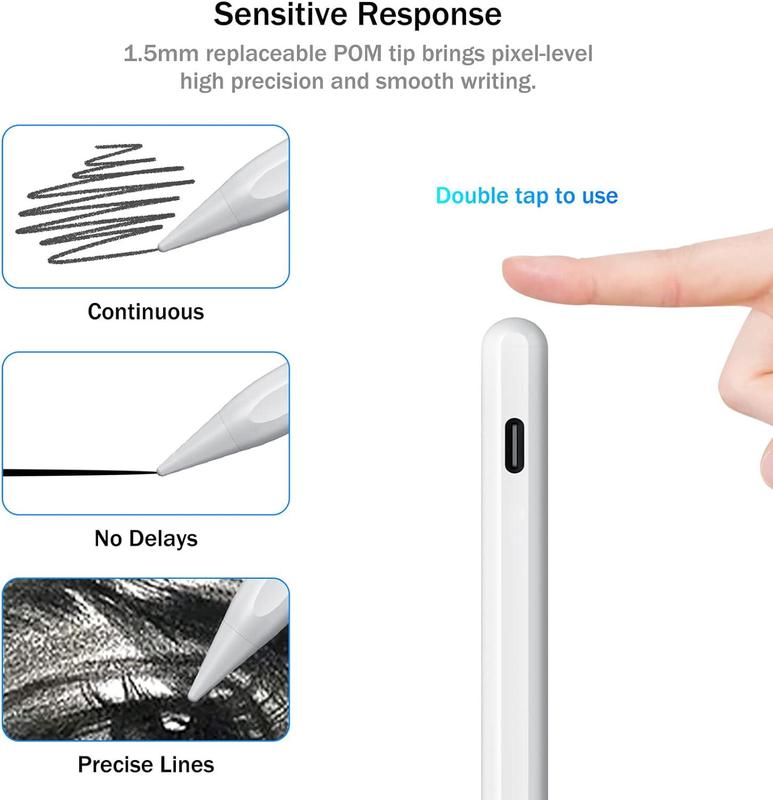 iPad 9 and 10 generation Stylus - 2x Fast charging Active Pencil Palm rejection tilt sensor, compatible with 2018-2023 Apple iPad Pro11&12.9 
