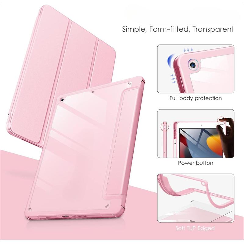 Case for iPad 9th   8th   7th Generation 10.2 inch (2021 2020 2019 Released), Clear Back, Shockproof Frame Cover[Built-in Pencil Holder,Support Auto Sleep Wake] for ipad 10.2 - Pink