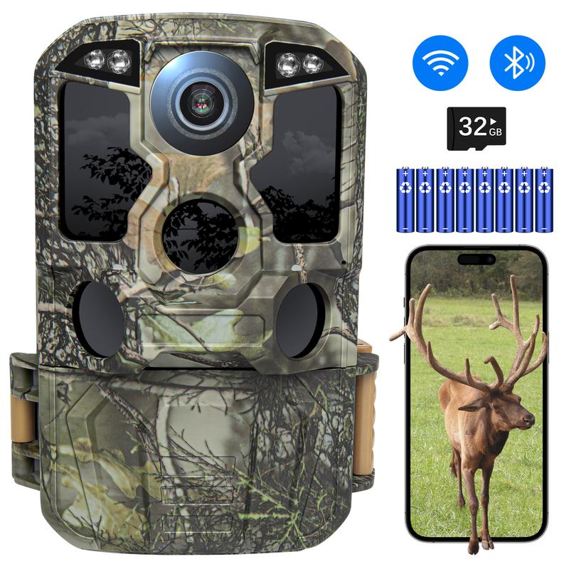 KJK Trail Camera WiFi 8K 84MP with 64GB Memory Card, Game Camera with Night Vision, 0.05s Trigger Motion Activated, IP67 Waterproof 130°Wide-Angle 42pcs No Glow Infrared Leds for Wildlife Monitoring