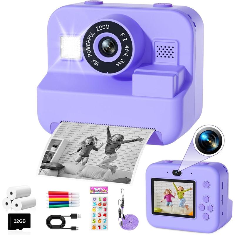 GKTZ Kids Camera Instant Print - Dual Camera Photo 1080P HD Video, Birthday for Boys and Girls, Toddler Digital Camera with 3 Print Paper, Portable Toys for Kids 3-12