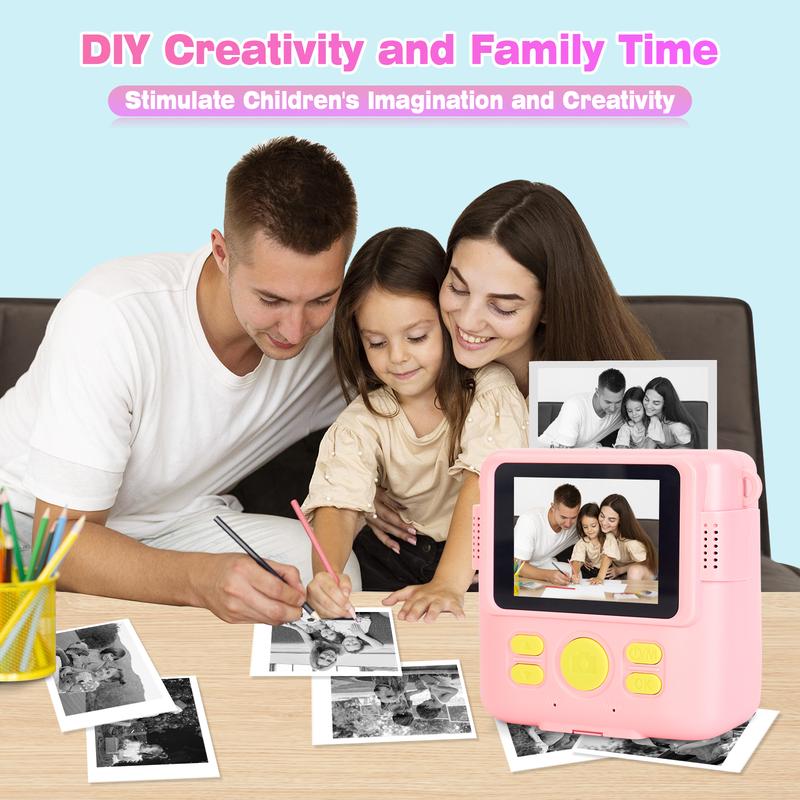 Instant Print Camera for Kids - 2.4 Inch Kids Camera Instant Print with Print Paper & 32G Card- Kids Toys HD Digital Camera as Christams Birthday Gifts for Girls Boys Age 3-12 Mini Instant