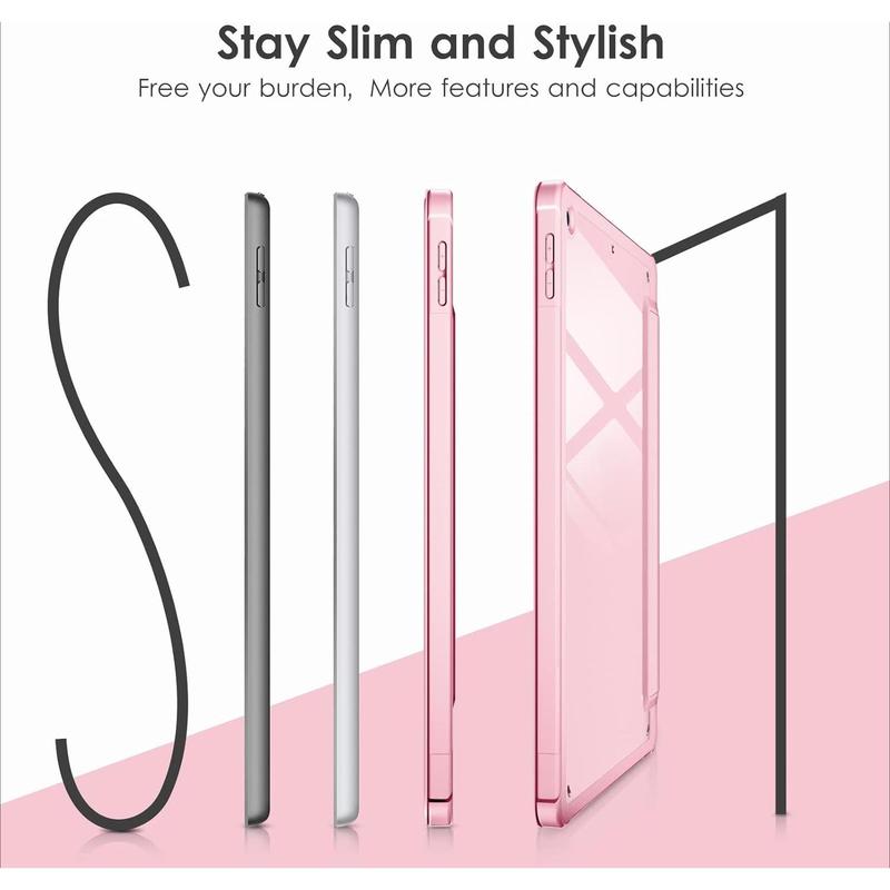 Case for iPad 9th   8th   7th Generation 10.2 inch (2021 2020 2019 Released), Clear Back, Shockproof Frame Cover[Built-in Pencil Holder,Support Auto Sleep Wake] for ipad 10.2 - Pink