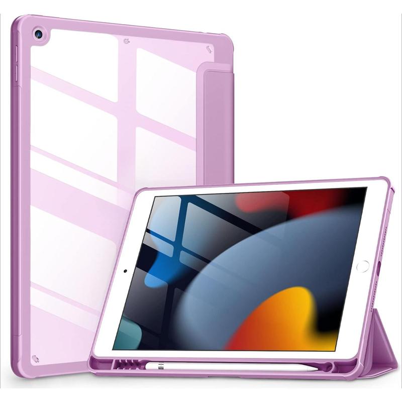 Case for iPad 9th   8th   7th Generation 10.2 inch (2021 2020 2019 Released), Clear Back, Shockproof Frame Cover[Built-in Pencil Holder,Support Auto Sleep Wake] for ipad 10.2 - Pink