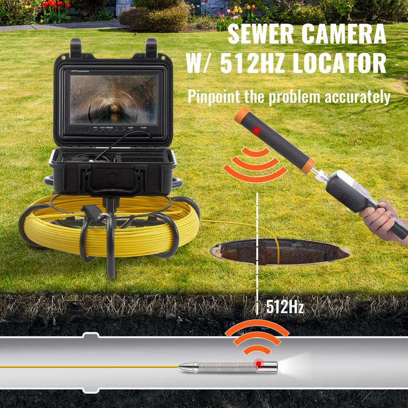 VEVOR Sewer Camera with 512Hz Locator, 165 ft 50 m, 9