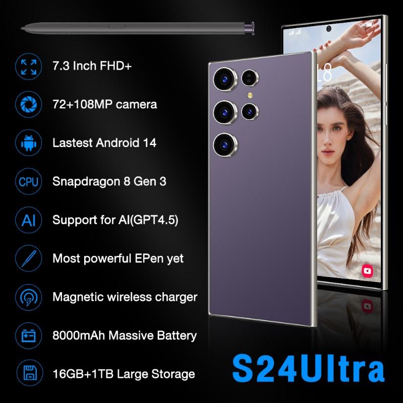 QEK S24 Ultra 5G Smartphone with NFC Smartphone Network 7.3-inch 16GB+1TB Unlocked Android Phone 7000mAh 50MP+108MP Smartphone, Limited Time Offer, Mobile Smartphone