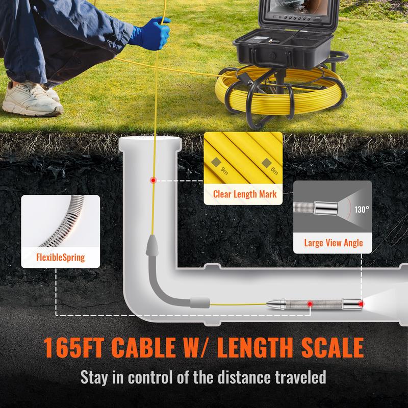 VEVOR Sewer Camera with 512Hz Locator, 165 ft 50 m, 9