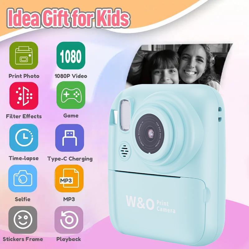 Instant Print Camera, Selfie Digital Camera for Kids, 32GB Memory, USB Rechargeable, Photography Thermal Printer, 1080P HD, Christmas Birthday Gift for Boys & Girls