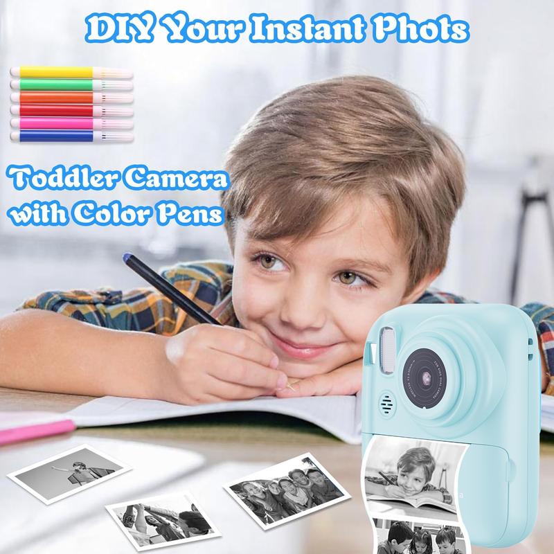 Instant Print Camera, Selfie Digital Camera for Kids, 32GB Memory, USB Rechargeable, Photography Thermal Printer, 1080P HD, Christmas Birthday Gift for Boys & Girls