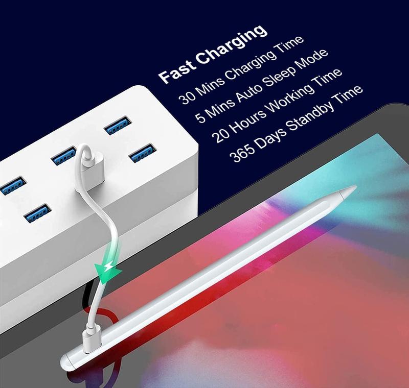 iPad 9 and 10 generation Stylus - 2x Fast charging Active Pencil Palm rejection tilt sensor, compatible with 2018-2023 Apple iPad Pro11&12.9 