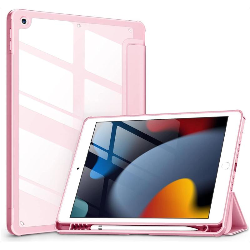 Case for iPad 9th   8th   7th Generation 10.2 inch (2021 2020 2019 Released), Clear Back, Shockproof Frame Cover[Built-in Pencil Holder,Support Auto Sleep Wake] for ipad 10.2 - Pink