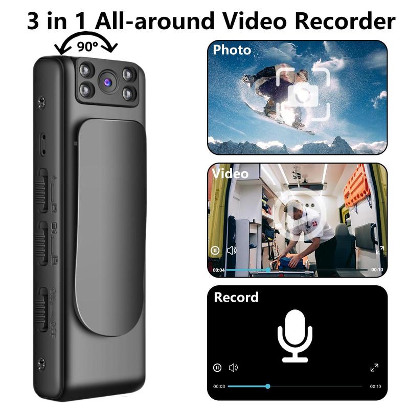 3-in-1 All-around Action Camera, Portable 1080P HD Outdoor Sports Camera, Wearable Body Cam with 90° Rotation Lens & IR Night Vision for Outdoor Sports