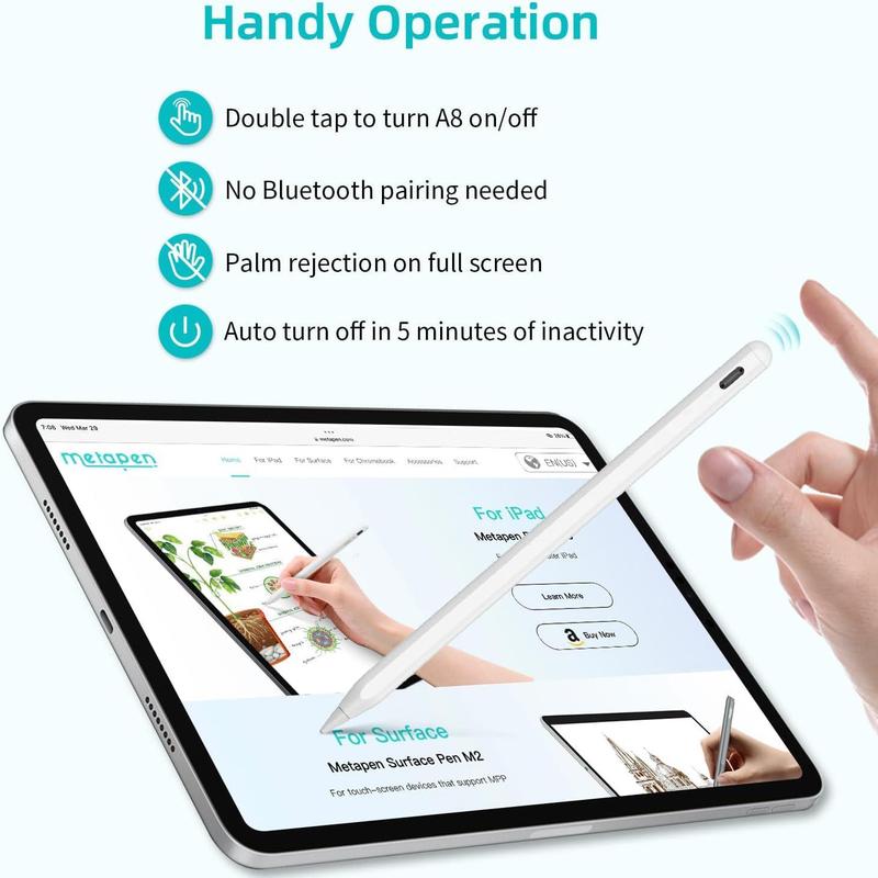 iPad 9 and 10 generation Stylus - 2x Fast charging Active Pencil Palm rejection tilt sensor, compatible with 2018-2023 Apple iPad Pro11&12.9 