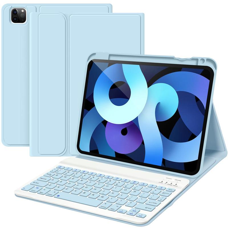 Detachable Wireless Keyboard with Case & Pencil Holder, 1 Set Magnetic Keyboard, Stand Folio Keyboard Case for iPad Pro 1 2 3 4th, Ideal Gifts for Summer, Keyboard for iPad