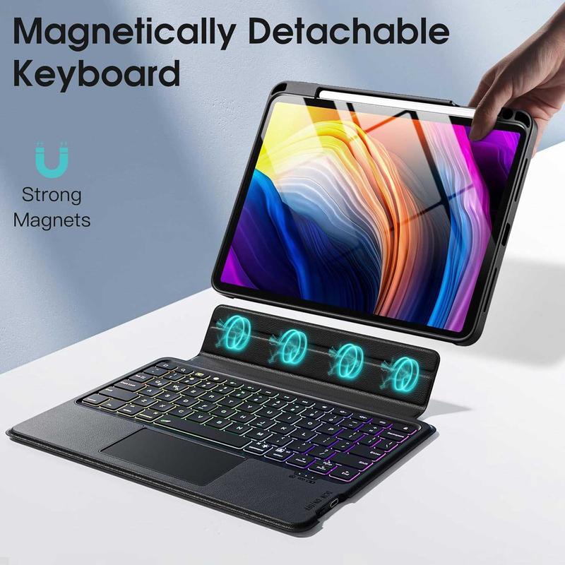 Case + Wireless Keyboard for iPad Pro 11 inch Case with Keyboard - Detachable Backlit Keyboard with Trackpad, Case with Pencil Holder for iPad Pro 11