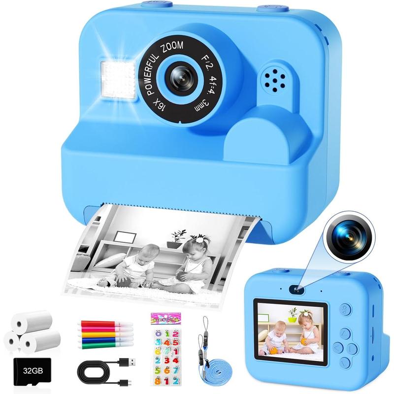 GKTZ Kids Camera Instant Print - Dual Camera Photo 1080P HD Video, Birthday for Boys and Girls, Toddler Digital Camera with 3 Print Paper, Portable Toys for Kids 3-12