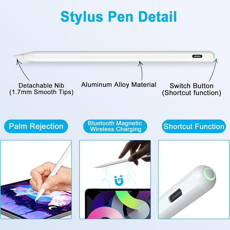 Stylus Pen for iPad 9th&10th Generation-2X  Charge Active Pencil Compatible with 2018-2024  iPad Pro 11