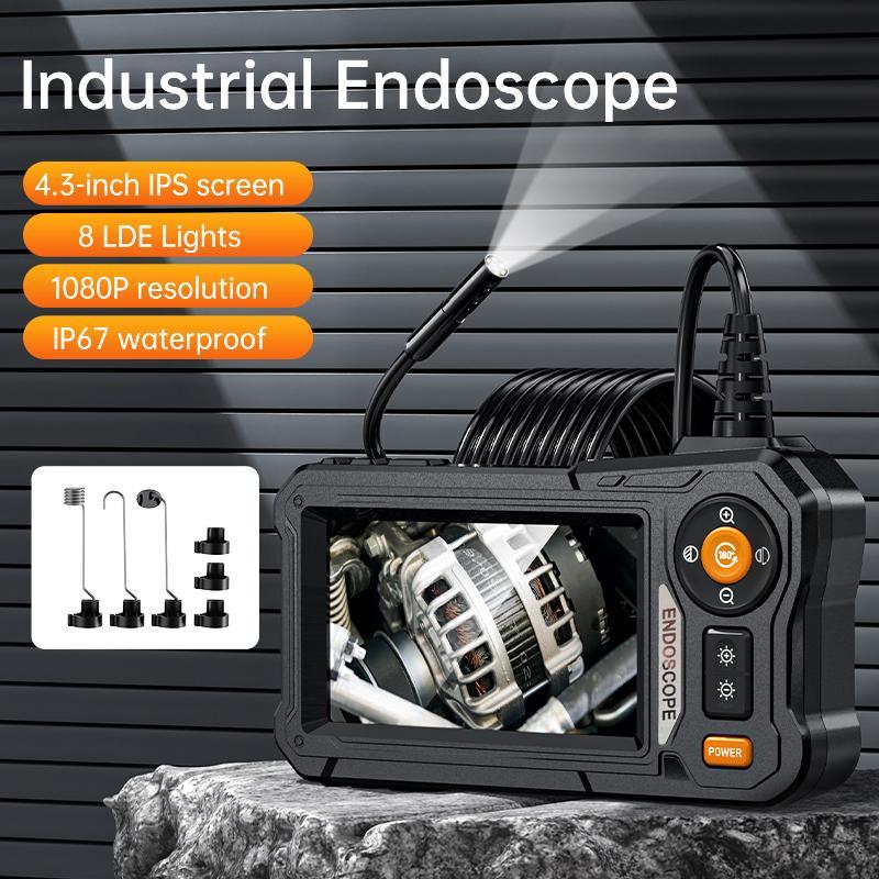 Industrial Endoscope Inspection Camera, 1 Count Rechargeable Borescope Sewer Camera with Handheld IP67 Waterproof Snake Camera & 8 LED Lights