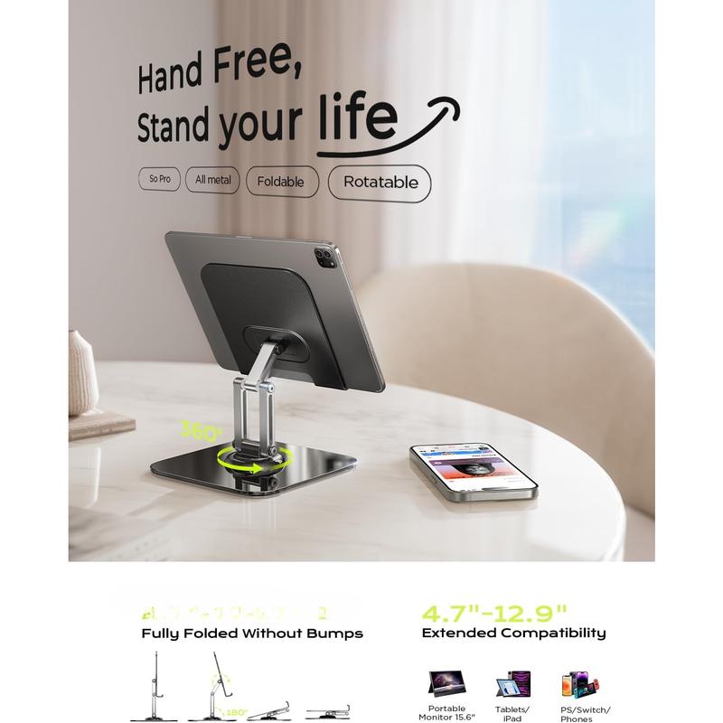 for iPad Stand Holder Adjustable Tablet Stand for Desk, Portable Monitor Stand Tablet Holder 2024 iPad 10th Generation Accessories for Kindle Table Mount Monitor PS Switch iPhone 15.6