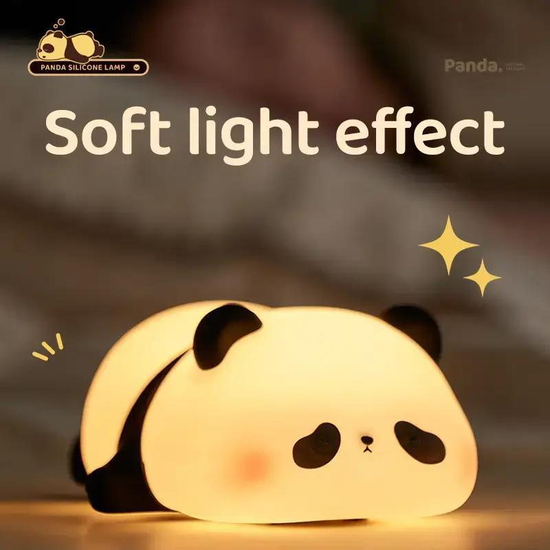 Cute Panda Design Silicone Table Night Light for Summer, Cartoon Animal Shaped USB Rechargeable LED Lights for Bedroom, Room Lights, Decorative Desk Eye Protection Lamp for Bedroom, Indoor Lighting