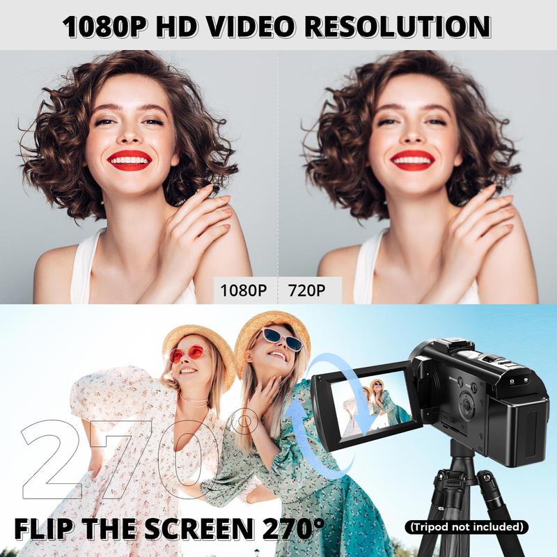 1080P Digital Video Camera, 24MP Pixel 270 Degree Rotatable Camera for Vlogging, 16X Digital Zoom Video Camcorders with 32G Memory Card, Vlogging Camera, Portable Recording Digital Camera, Retro Camera for Recording Life, Boyfriend Gift