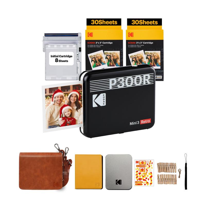 KODAK Mini 3 Retro 4PASS Portable Photo Printer (3x3 inches) + 68 Sheets Gift Bundle