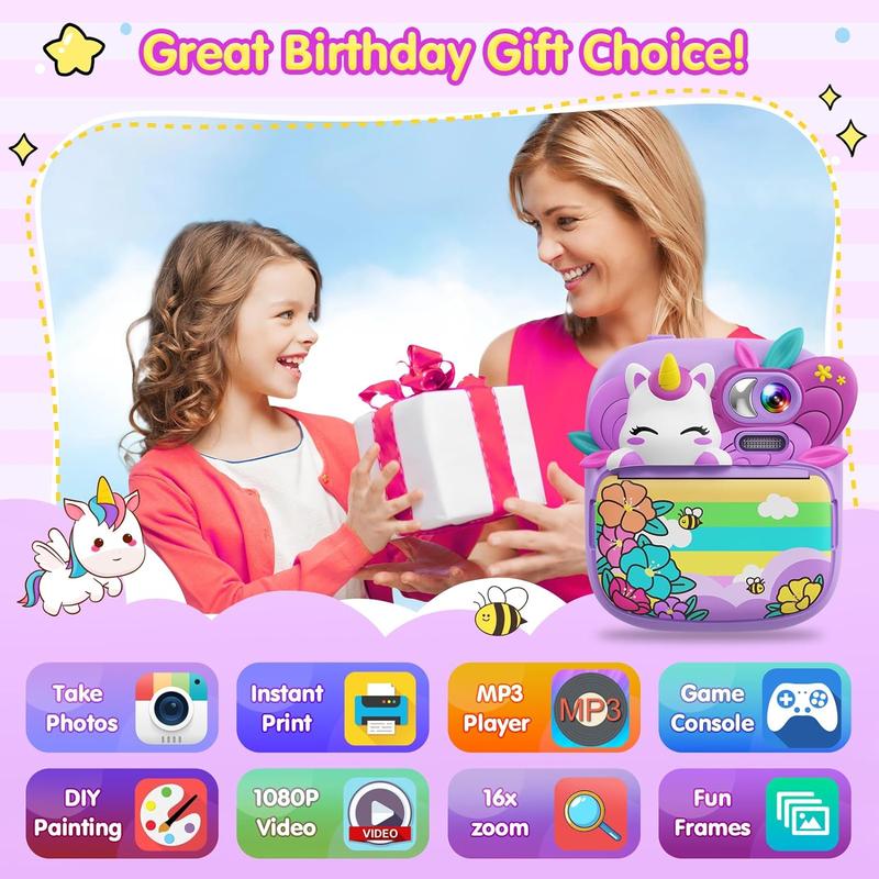 Kids Camera Instant Print,  Camera for Kids with Printable Photos,  Camera Toys for Children, Digital Camera Birthday Gifts for Girls