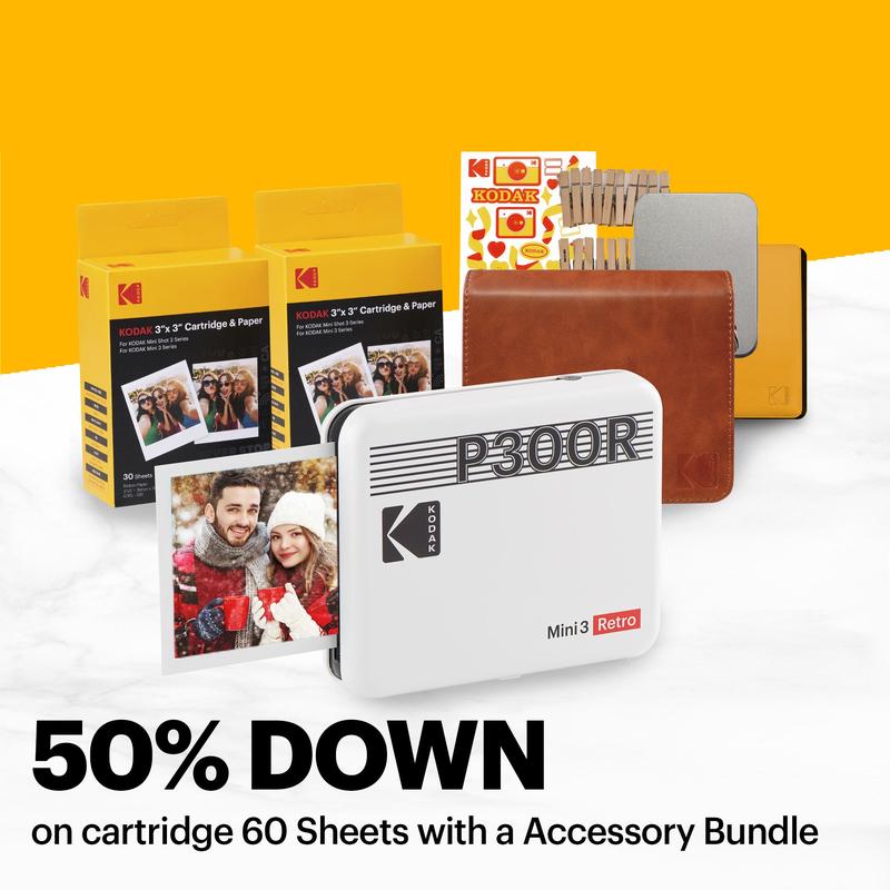 KODAK Mini 3 Retro 4PASS Portable Photo Printer (3x3 inches) + 68 Sheets Gift Bundle