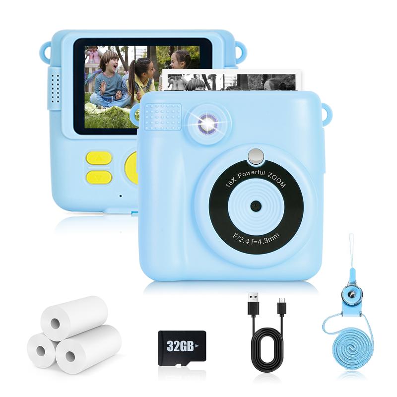 Instant Print Camera for Kids - 2.4 Inch Kids Camera Instant Print with Print Paper & 32G Card- Kids Toys HD Digital Camera as Christams Birthday Gifts for Girls Boys Age 3-12 Mini Instant