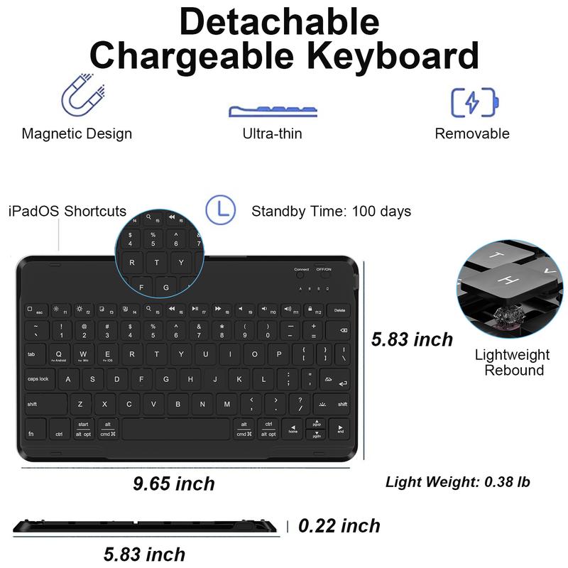 Keyboard Case for iPad 9th 8th 7th Gen 10.2 inch, iPad Air 3rd, Pro 10.5 - No Backlite Keyboard, Detachable Magnetic Protective Cover, Pencil Holder, Auto Sleep Wake