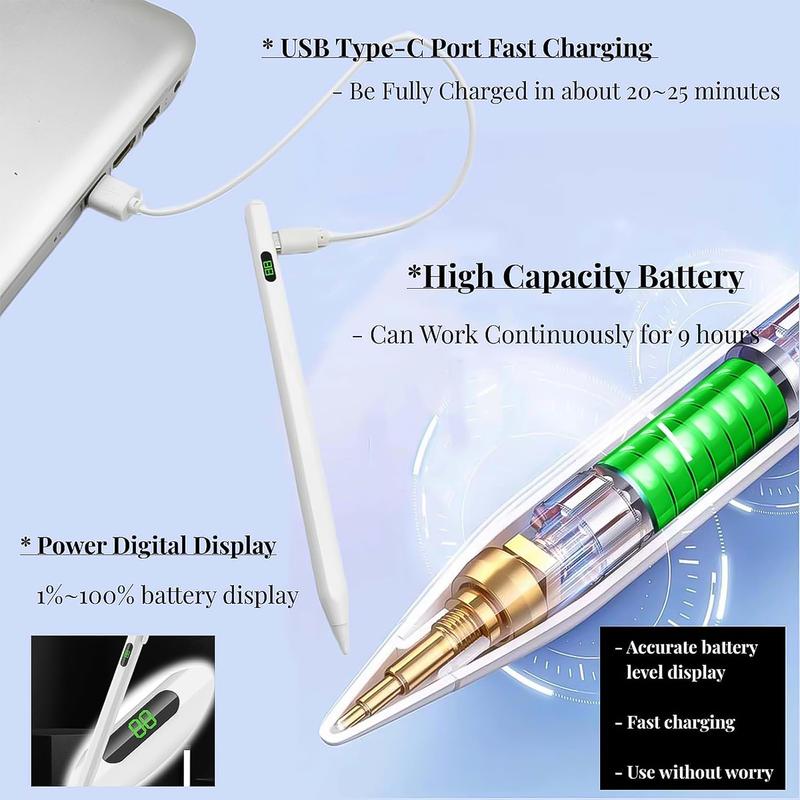 Stylus Pen for iPad, Fast Charging Apple iPad Pencil with Palm Rejection, Tilt Sensitivity,Rechargeable iPad Pen Work for 2018-2024 iPad Mini Air Pro Accessories